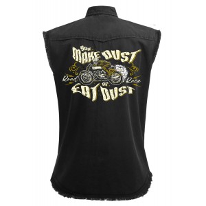 Dragstrip Clothing Eat Dust Black Sl/Less Distressed Work Shirt